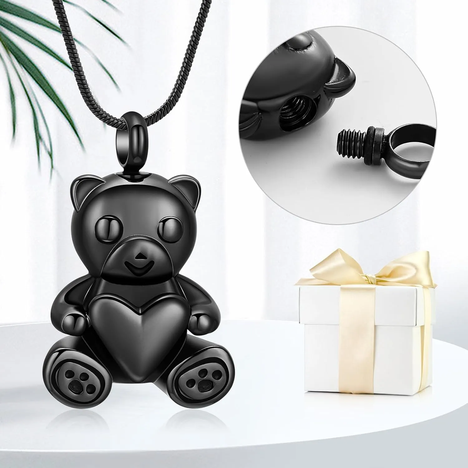 Cremation Jewelry - Teddy Bear Urn Necklace for Men Women with Mini Keepsake Urn Memorial Ash Jewelry