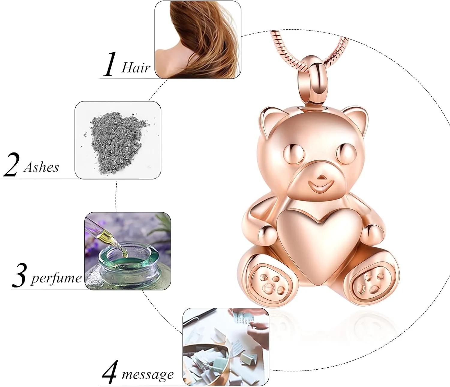 Cremation Jewelry - Teddy Bear Urn Necklace for Men Women with Mini Keepsake Urn Memorial Ash Jewelry