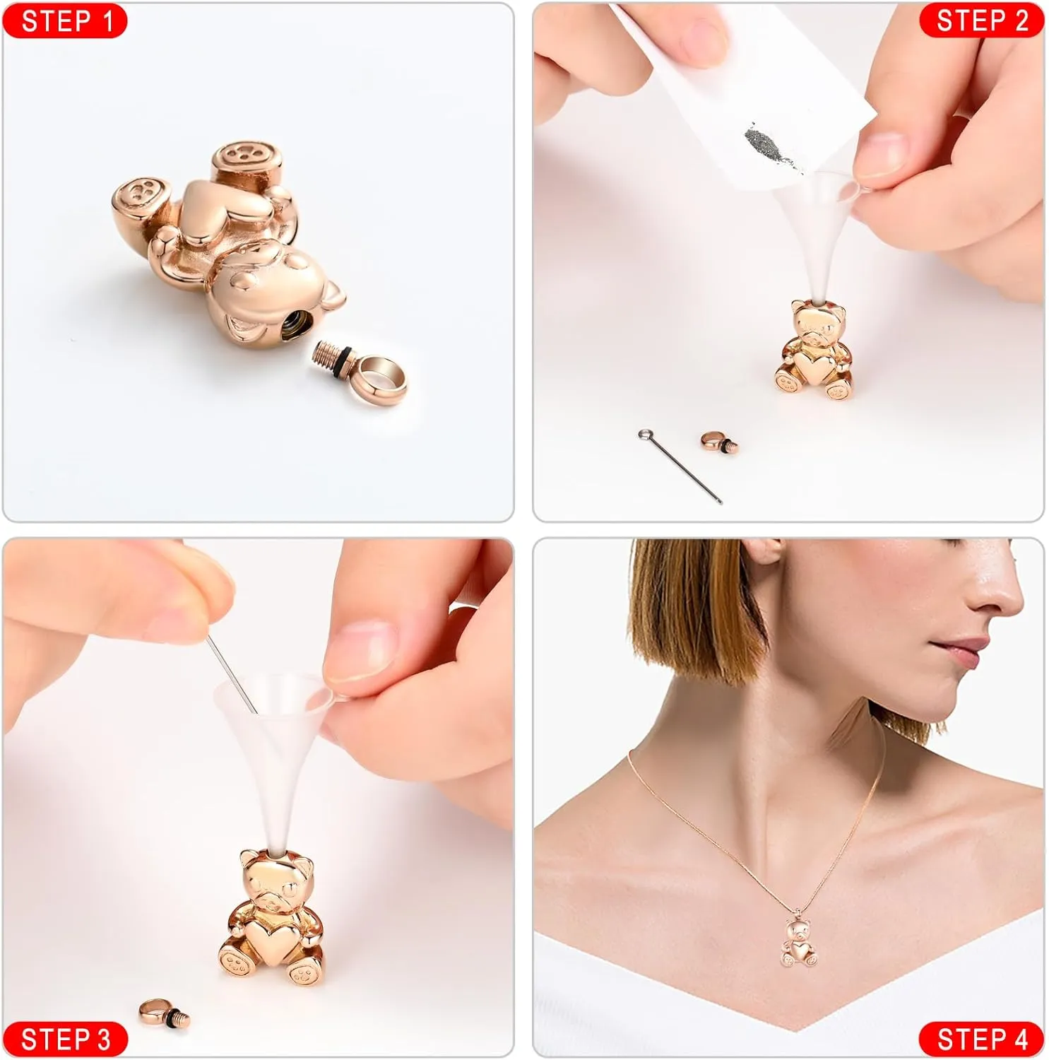Cremation Jewelry - Teddy Bear Urn Necklace for Men Women with Mini Keepsake Urn Memorial Ash Jewelry