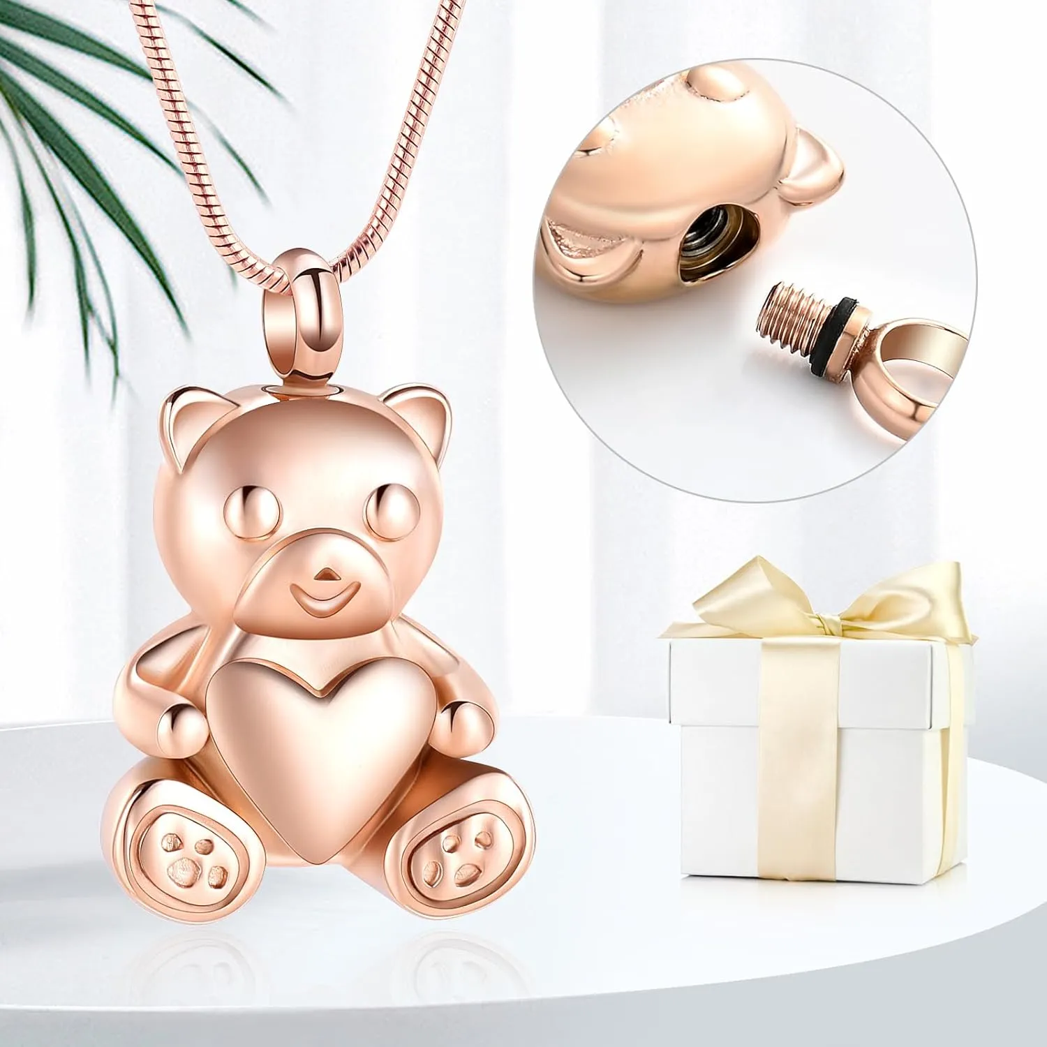 Cremation Jewelry - Teddy Bear Urn Necklace for Men Women with Mini Keepsake Urn Memorial Ash Jewelry