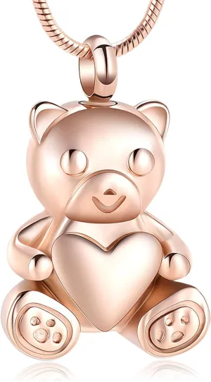 Cremation Jewelry - Teddy Bear Urn Necklace for Men Women with Mini Keepsake Urn Memorial Ash Jewelry