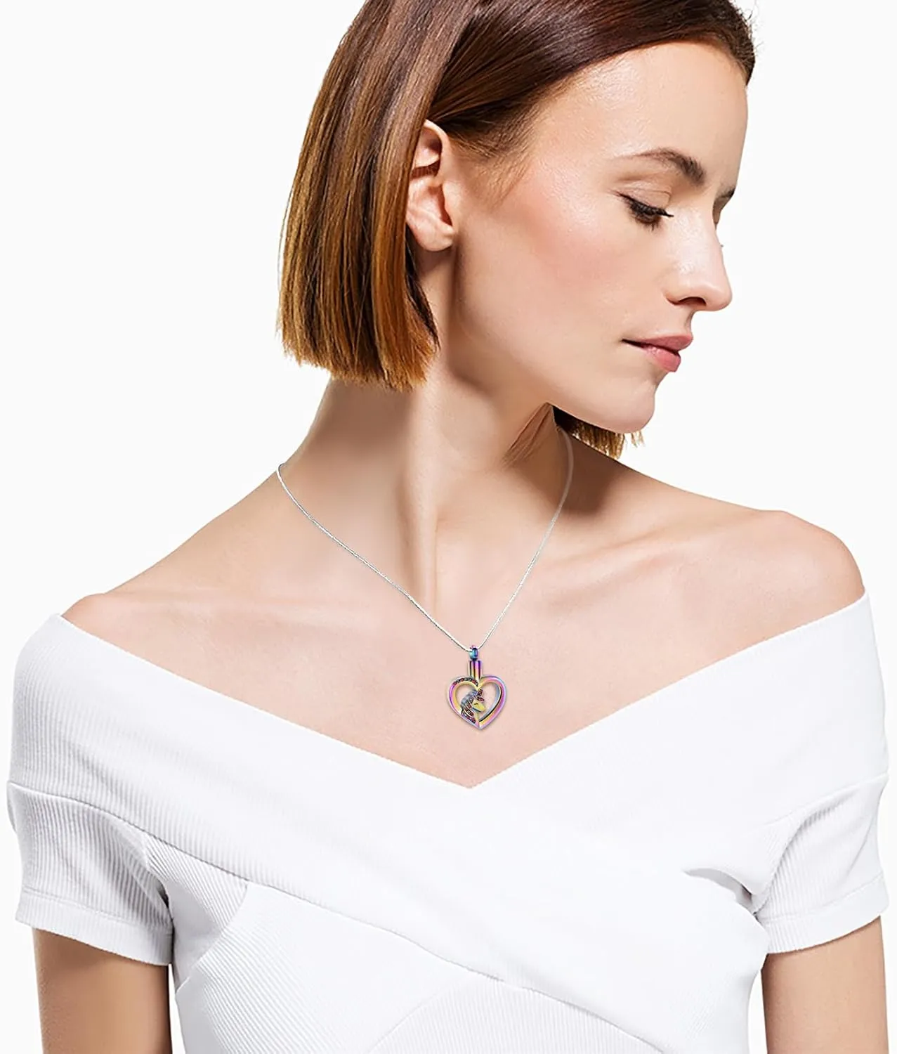 Cremation Jewelry Unicorn Heart Charm Pendant Necklace Cremation Urns Jewelry Ashes Keepsake Stainless Steel Crystal Pendant