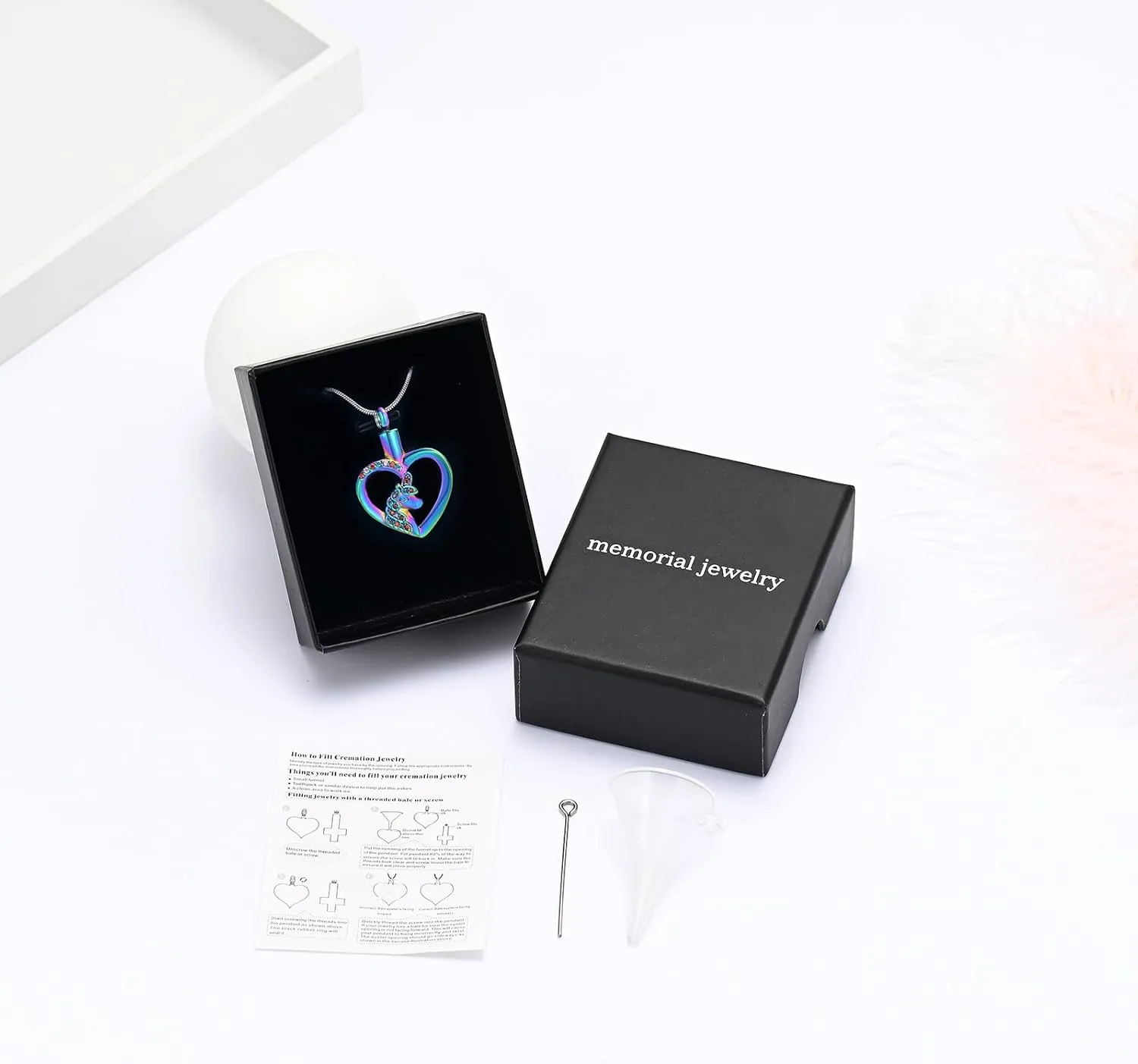 Cremation Jewelry Unicorn Heart Charm Pendant Necklace Cremation Urns Jewelry Ashes Keepsake Stainless Steel Crystal Pendant