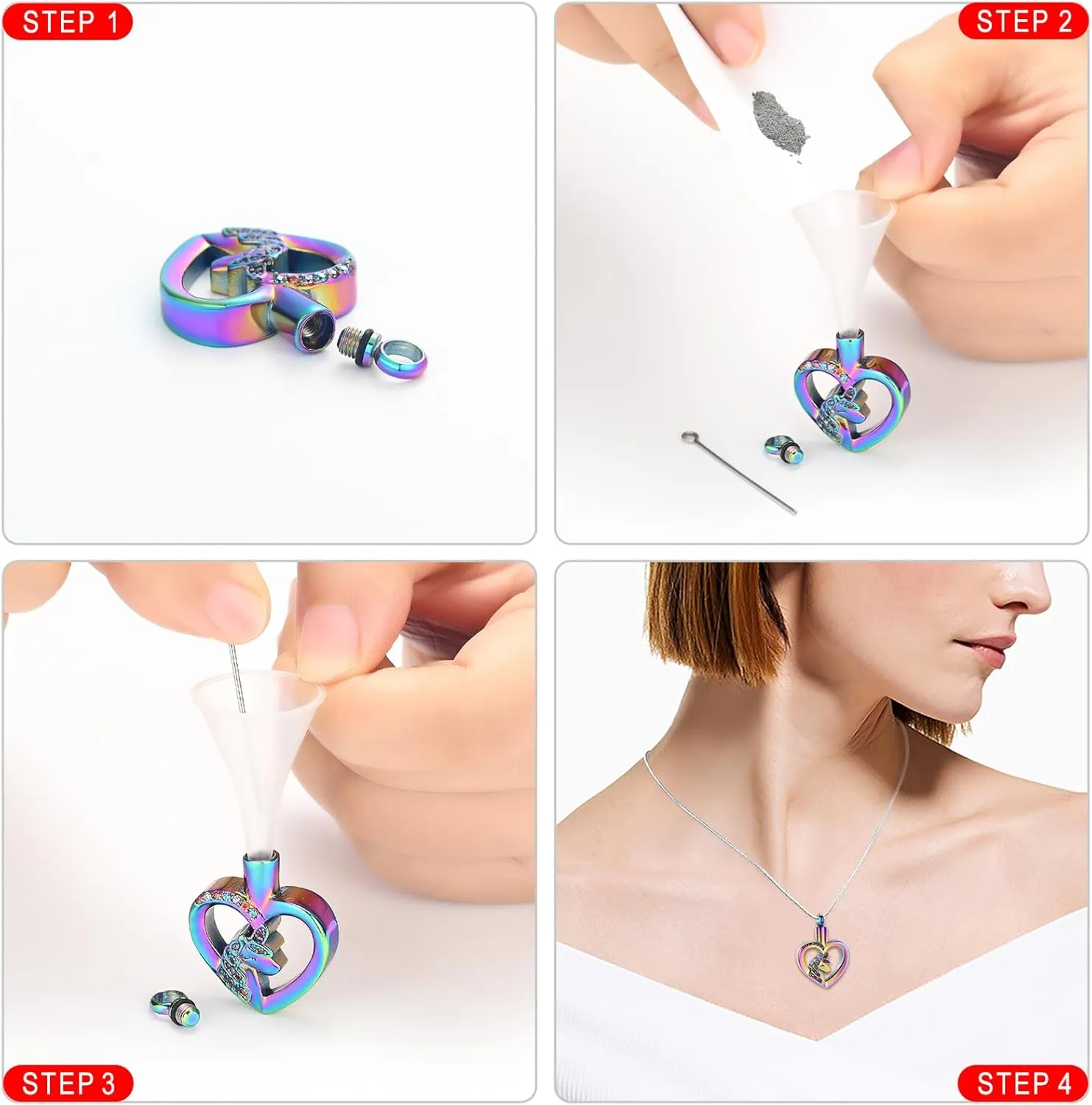 Cremation Jewelry Unicorn Heart Charm Pendant Necklace Cremation Urns Jewelry Ashes Keepsake Stainless Steel Crystal Pendant