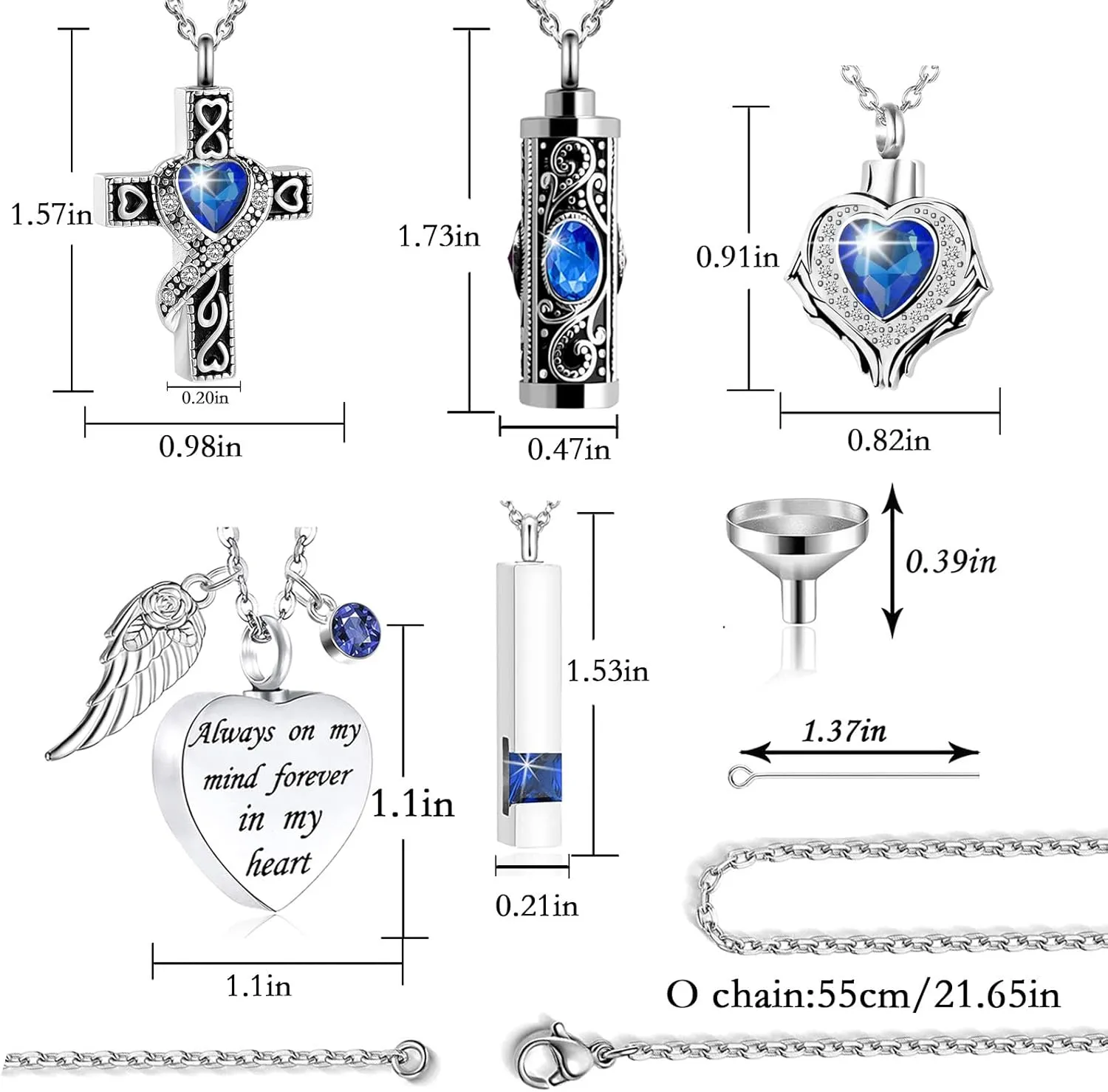 Cremation Urn Necklace Set of 5 - Crystal Heart Cremation Jewelry Memorial Keepsake Urn for Human Ashes Pendant Necklace for Women & Men