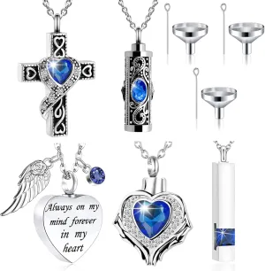 Cremation Urn Necklace Set of 5 - Crystal Heart Cremation Jewelry Memorial Keepsake Urn for Human Ashes Pendant Necklace for Women & Men