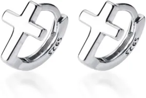 Cross Criss Sterling Silver Tiny Sleeper Hoop Earrings for Women Girls Minimalist Faith Hope Small Cartilage Tragus Huggie Hoops Cuffs Studs Fashion Jewelry Unisex Hypoallergenic