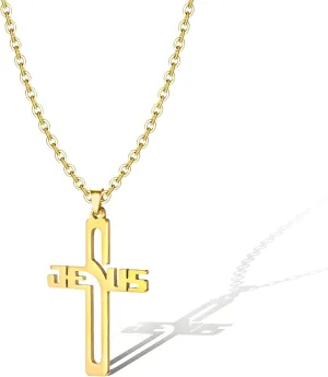 Cross Necklace for Men Women Faith Cross Pendant Cross Chain for Men,Stainless Steel Crucifixion Women's Necklace Christian Religious Jewelry Gift