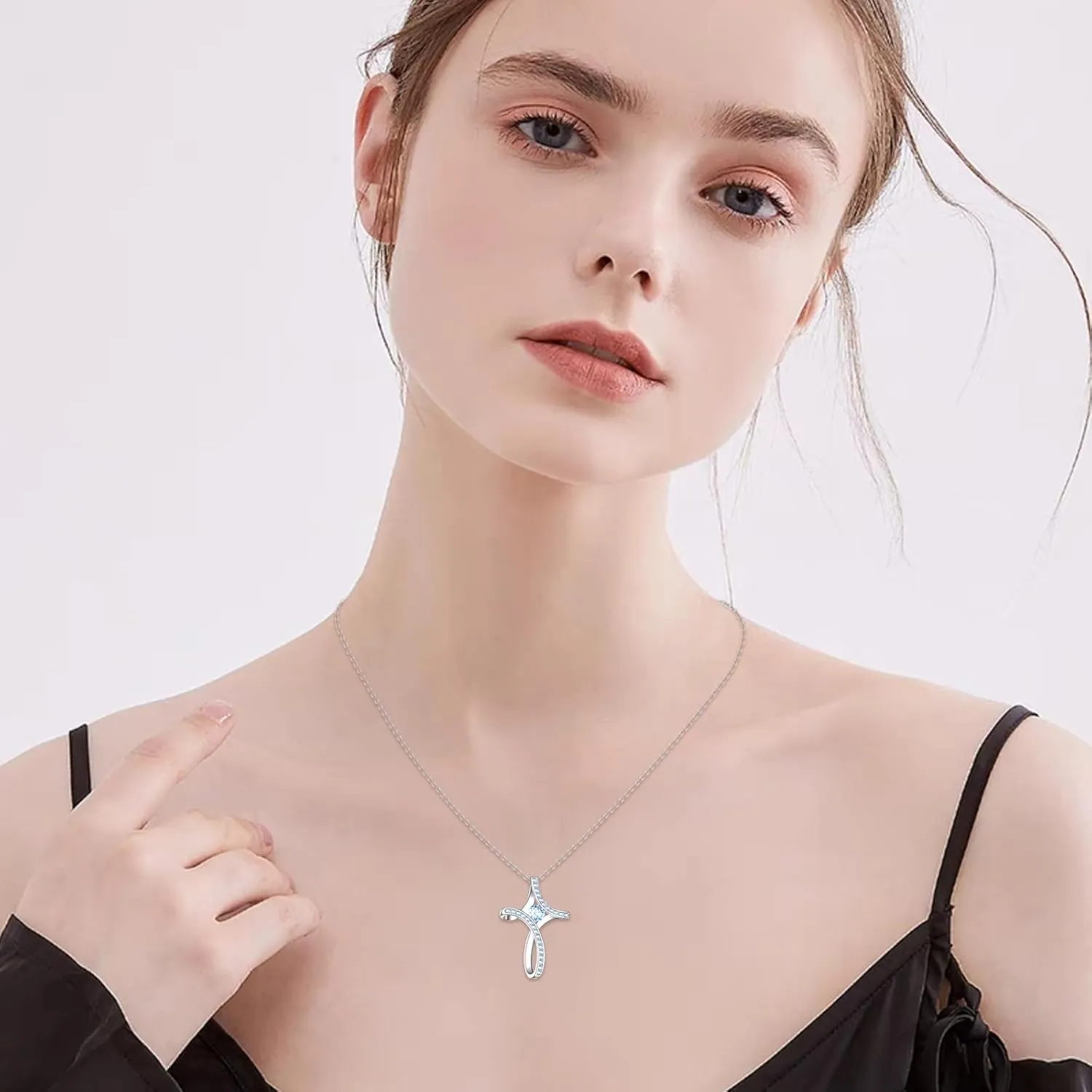 Cross Necklace for Women 925 Sterling Silver Birthstone Necklace Sideways Cross Necklace Birthstone Jewelry Gifts