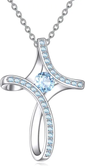 Cross Necklace for Women 925 Sterling Silver Birthstone Necklace Sideways Cross Necklace Birthstone Jewelry Gifts