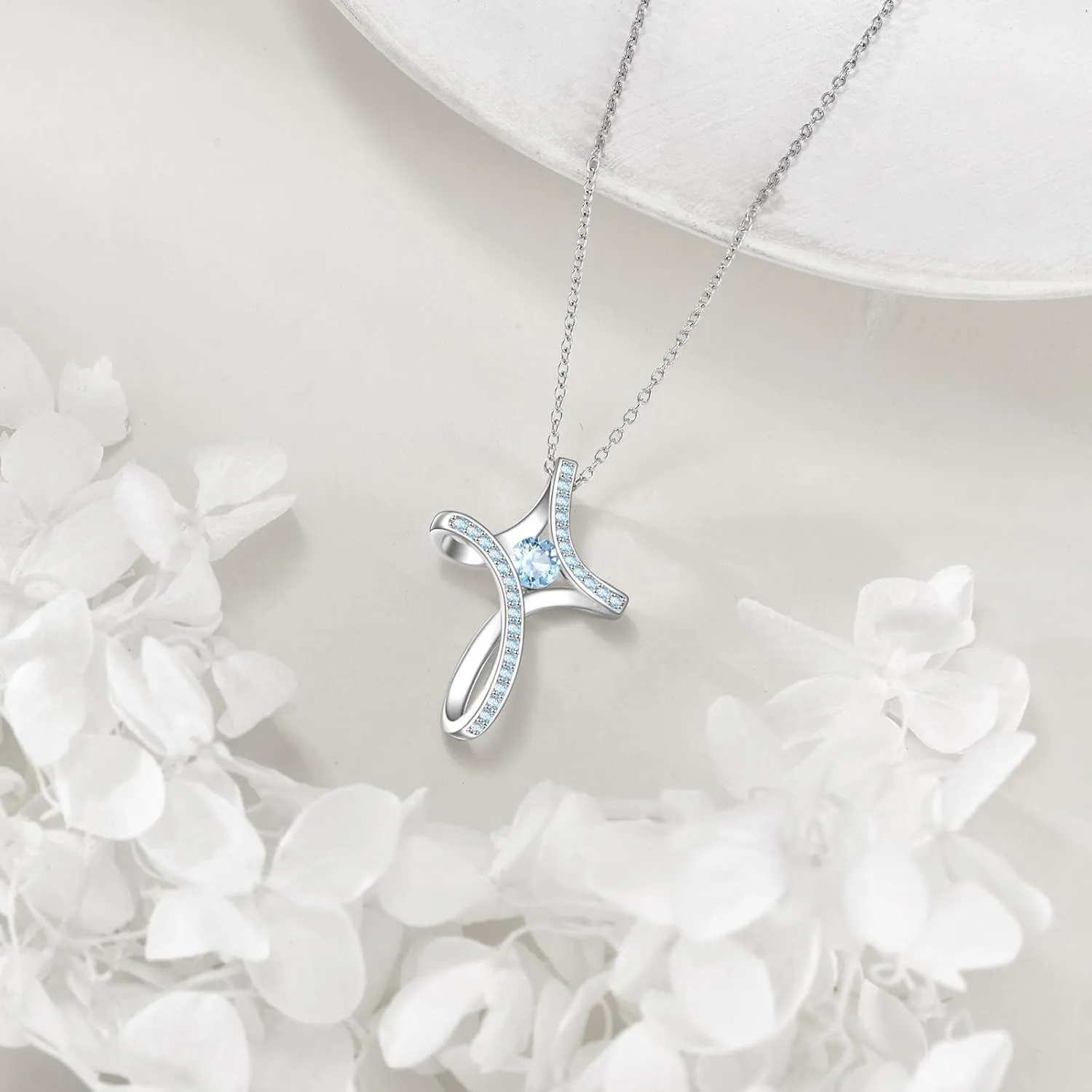 Cross Necklace for Women 925 Sterling Silver Birthstone Necklace Sideways Cross Necklace Birthstone Jewelry Gifts