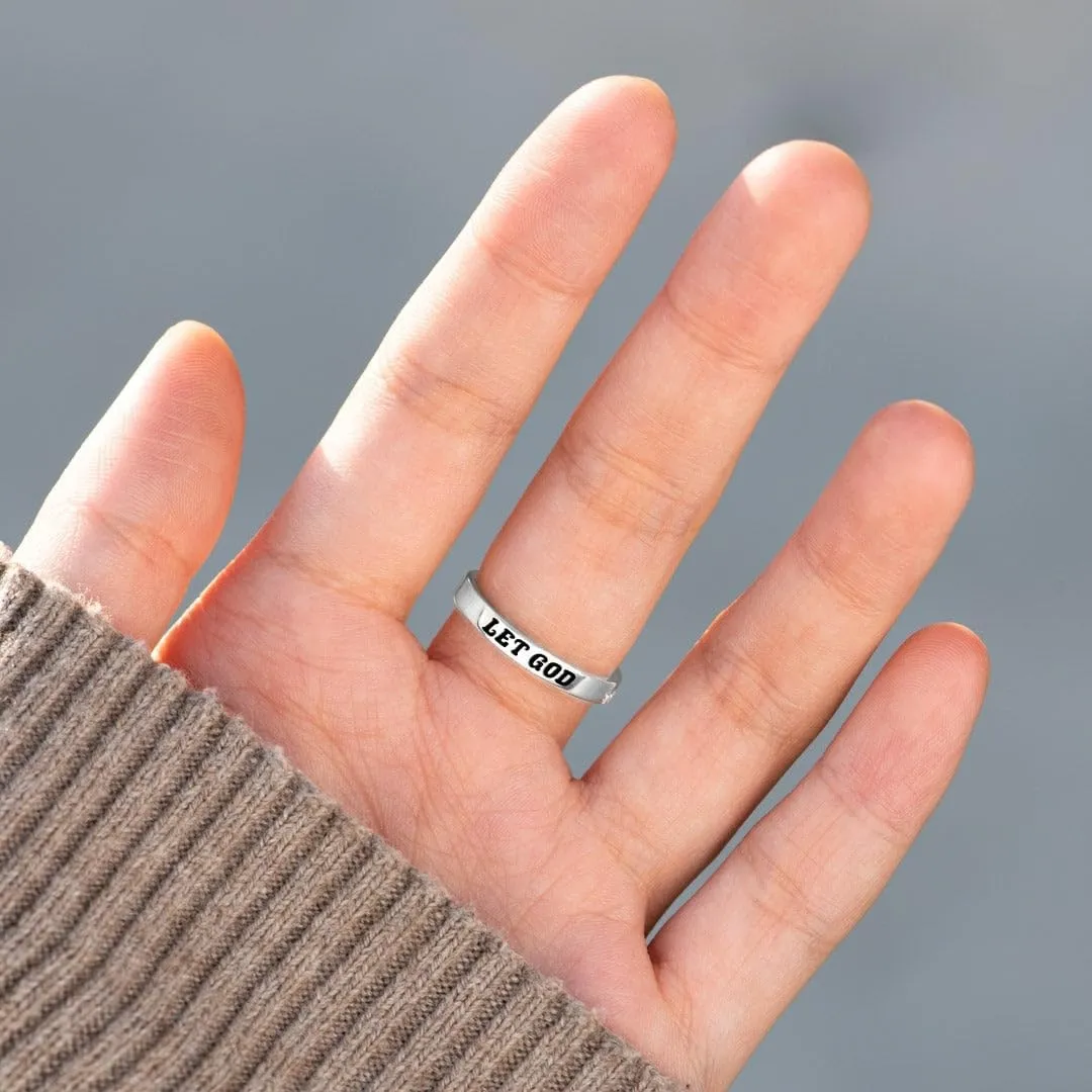 Cross Ring for Women, Cubic Zirconia Purity Ring for Christian, Engrave Let Go & Let God Dainty Trendy Religious Pray Ring