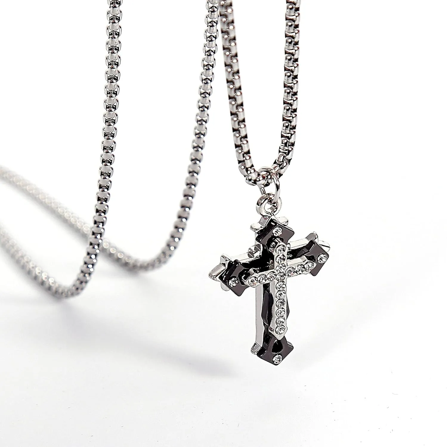 Cross Silver Chain Necklace for Men Women with Cross Symbol Pendant Stainless Steel Hip Hop Necklace 28 Inches Length, Valentine's Day Gifts for Men Women