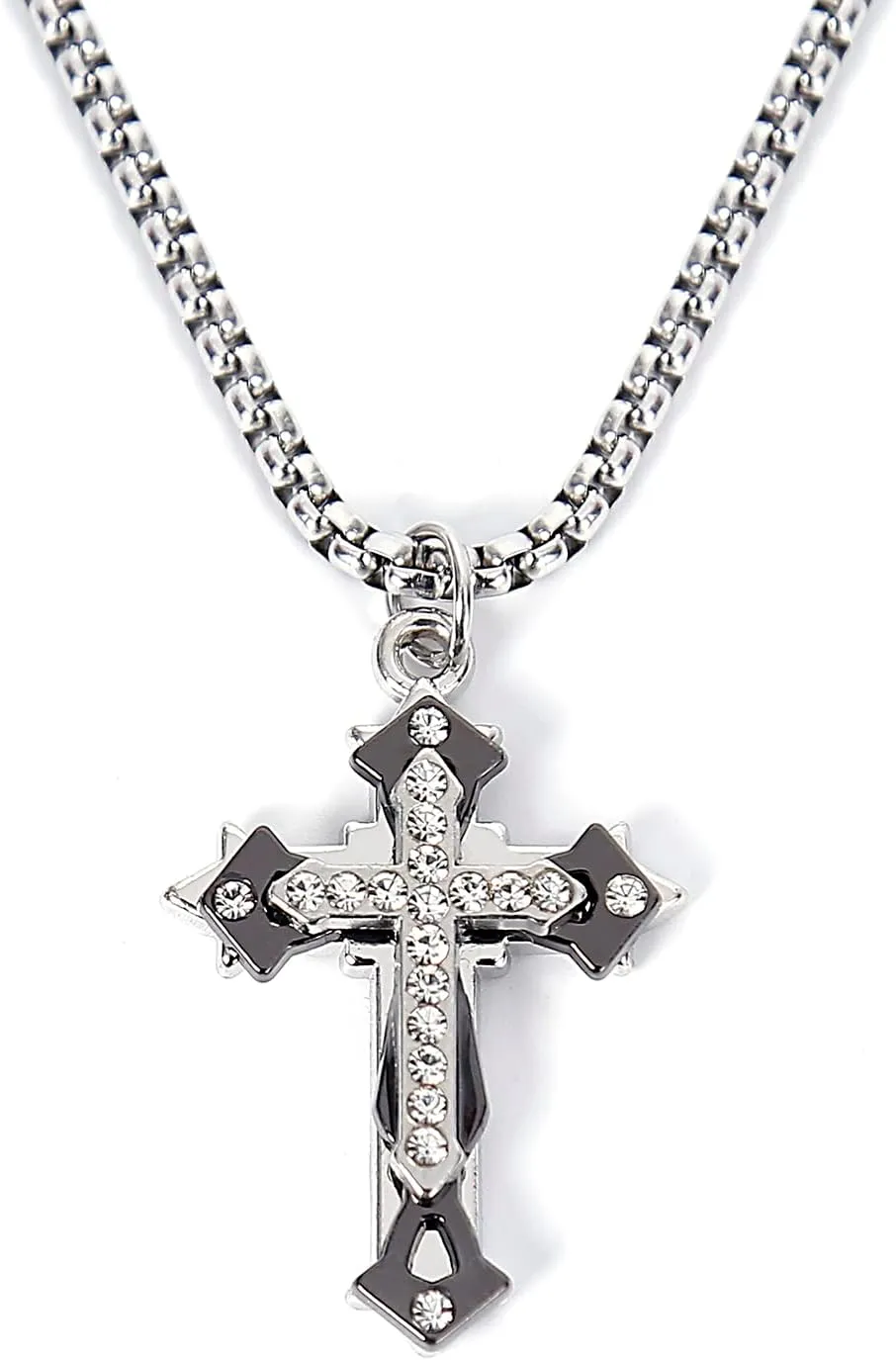 Cross Silver Chain Necklace for Men Women with Cross Symbol Pendant Stainless Steel Hip Hop Necklace 28 Inches Length, Valentine's Day Gifts for Men Women