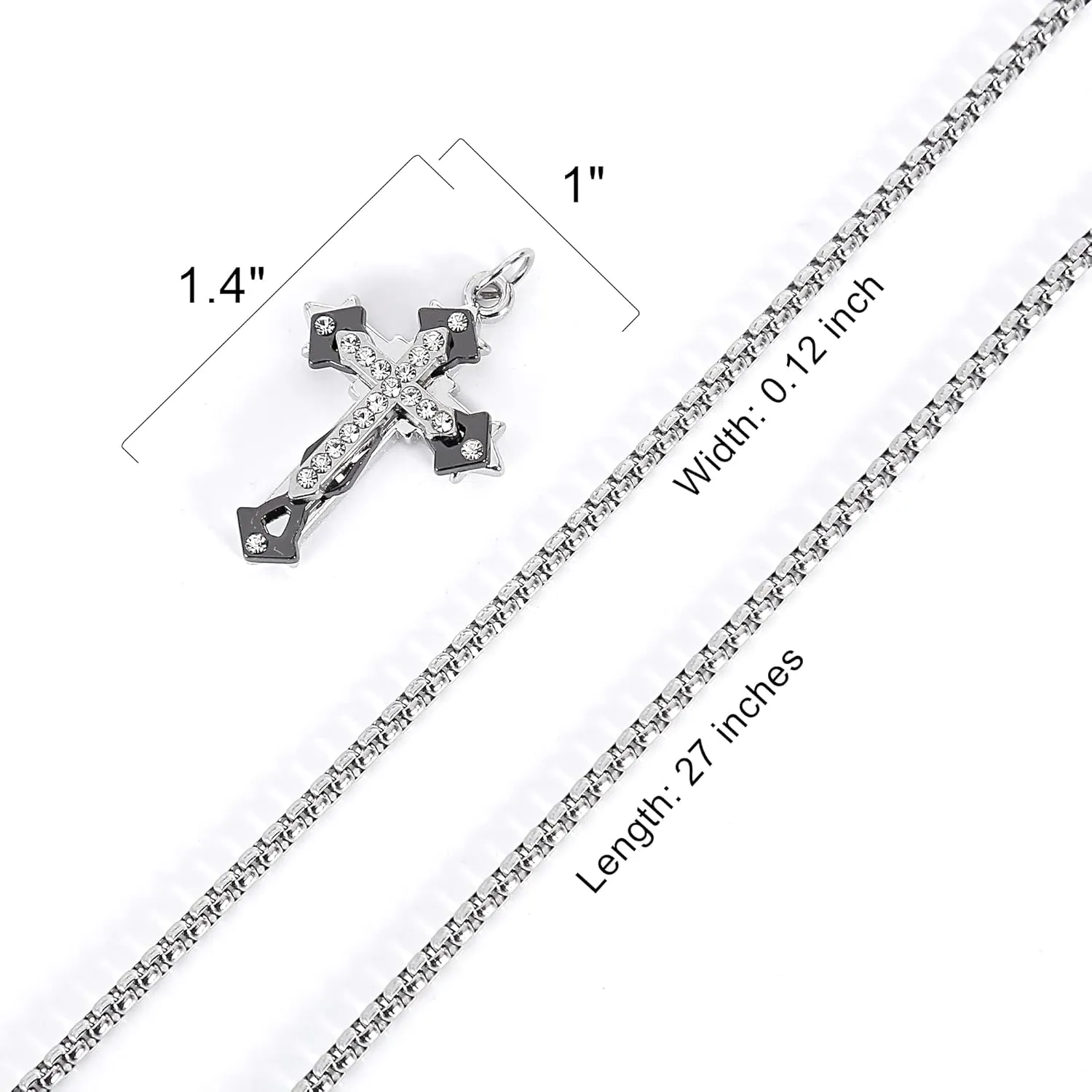 Cross Silver Chain Necklace for Men Women with Cross Symbol Pendant Stainless Steel Hip Hop Necklace 28 Inches Length, Valentine's Day Gifts for Men Women