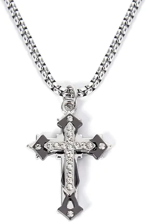 Cross Silver Chain Necklace for Men Women with Cross Symbol Pendant Stainless Steel Hip Hop Necklace 28 Inches Length, Valentine's Day Gifts for Men Women