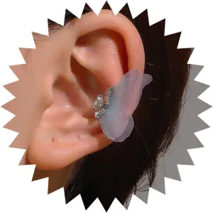 Crystal Butterfly Cuff Earrings Tulle Butterfly Wing Earrings Non-Piercing Helix Cartilage Ear Clips Zirconia Butterfly Ear Wrap Cuff Earrings Jewelry for Women