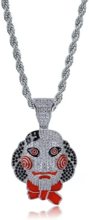 Crystal Joker Necklace for Men, Gothic Evil Clown Head Pendant with 22.8' Chain, Punk Jewelry Gift for Men
