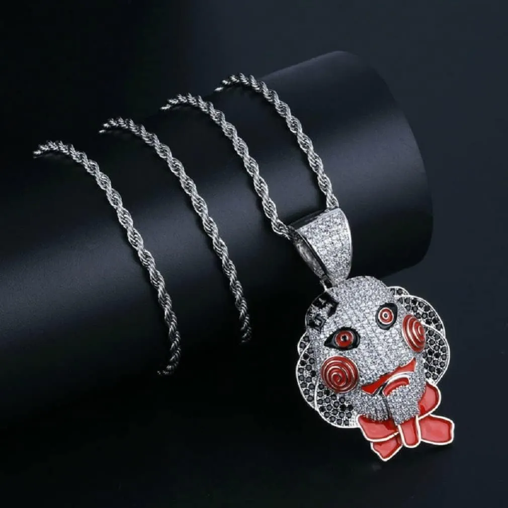 Crystal Joker Necklace for Men, Gothic Evil Clown Head Pendant with 22.8' Chain, Punk Jewelry Gift for Men