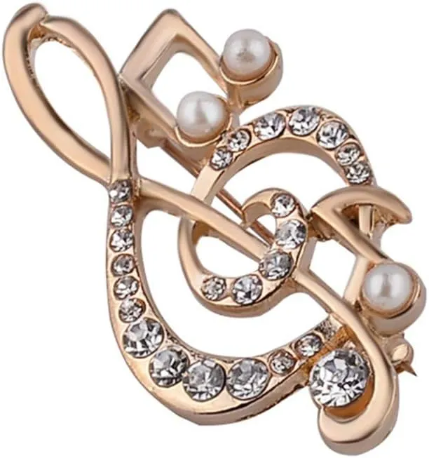 Crystal Music Note Brooch Pin Elegant Note Treble Clef Brooch Boutonniere for Women Girls Scarf Sweater Pins Wedding Christmas Costume Accessories Pins