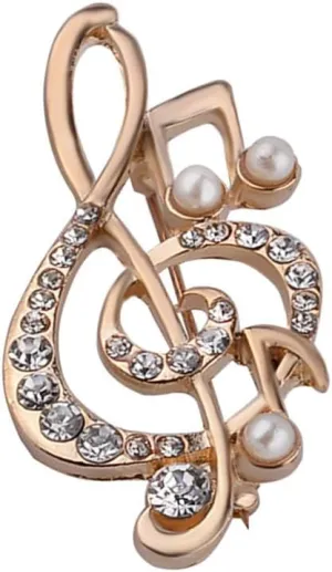 Crystal Music Note Brooch Pin Elegant Note Treble Clef Brooch Boutonniere for Women Girls Scarf Sweater Pins Wedding Christmas Costume Accessories Pins
