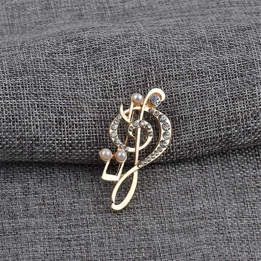 Crystal Music Note Brooch Pin Elegant Note Treble Clef Brooch Boutonniere for Women Girls Scarf Sweater Pins Wedding Christmas Costume Accessories Pins