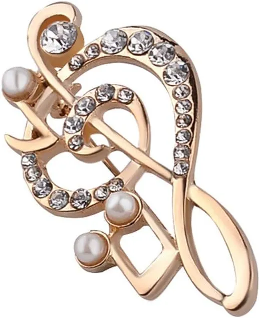 Crystal Music Note Brooch Pin Elegant Note Treble Clef Brooch Boutonniere for Women Girls Scarf Sweater Pins Wedding Christmas Costume Accessories Pins