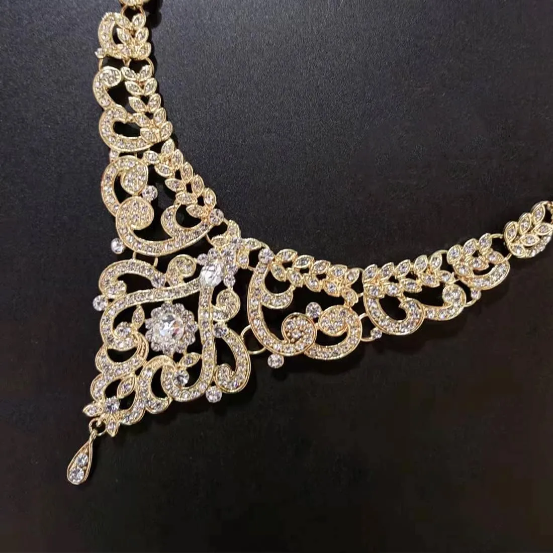 Crystal Wedding Jewelry Set Necklace Earring Set For Women and Brides Rose Gold and Silver Bridal Statement Jewelry sets