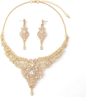 Crystal Wedding Jewelry Set Necklace Earring Set For Women and Brides Rose Gold and Silver Bridal Statement Jewelry sets