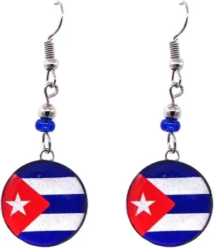 Cuban Flag Graphic Round Dangle Earrings - Womens Fashion Handmade Jewelry Latino Accessories
