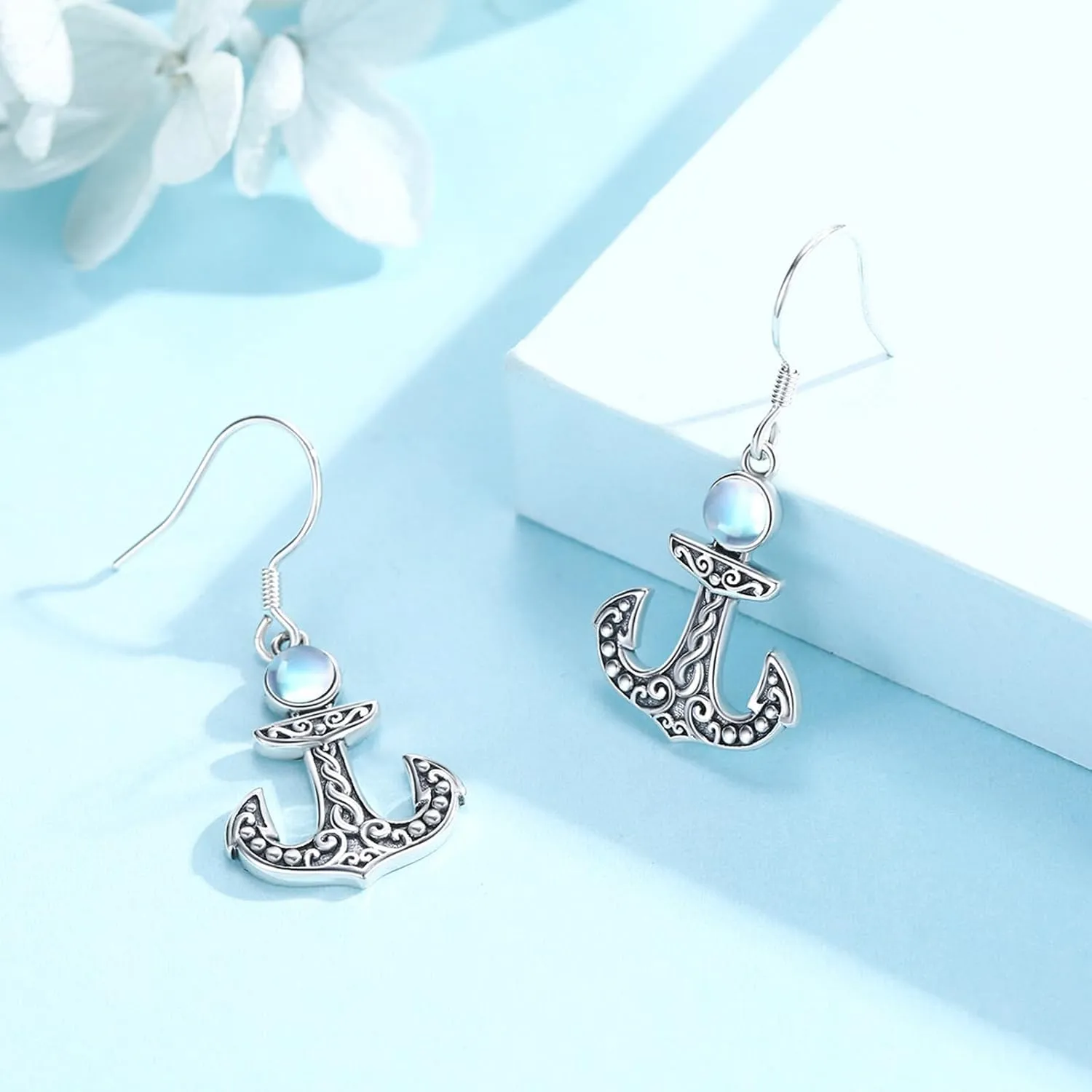 CUOKA MIRACLE Anchor Earrings for Women 925 Sterling Silver Nautical Anchor Dangle Hoop Small Minimalist Hypoallergenic Earring for Wife Mom Summer Jewelry Gift Birthday Christmas