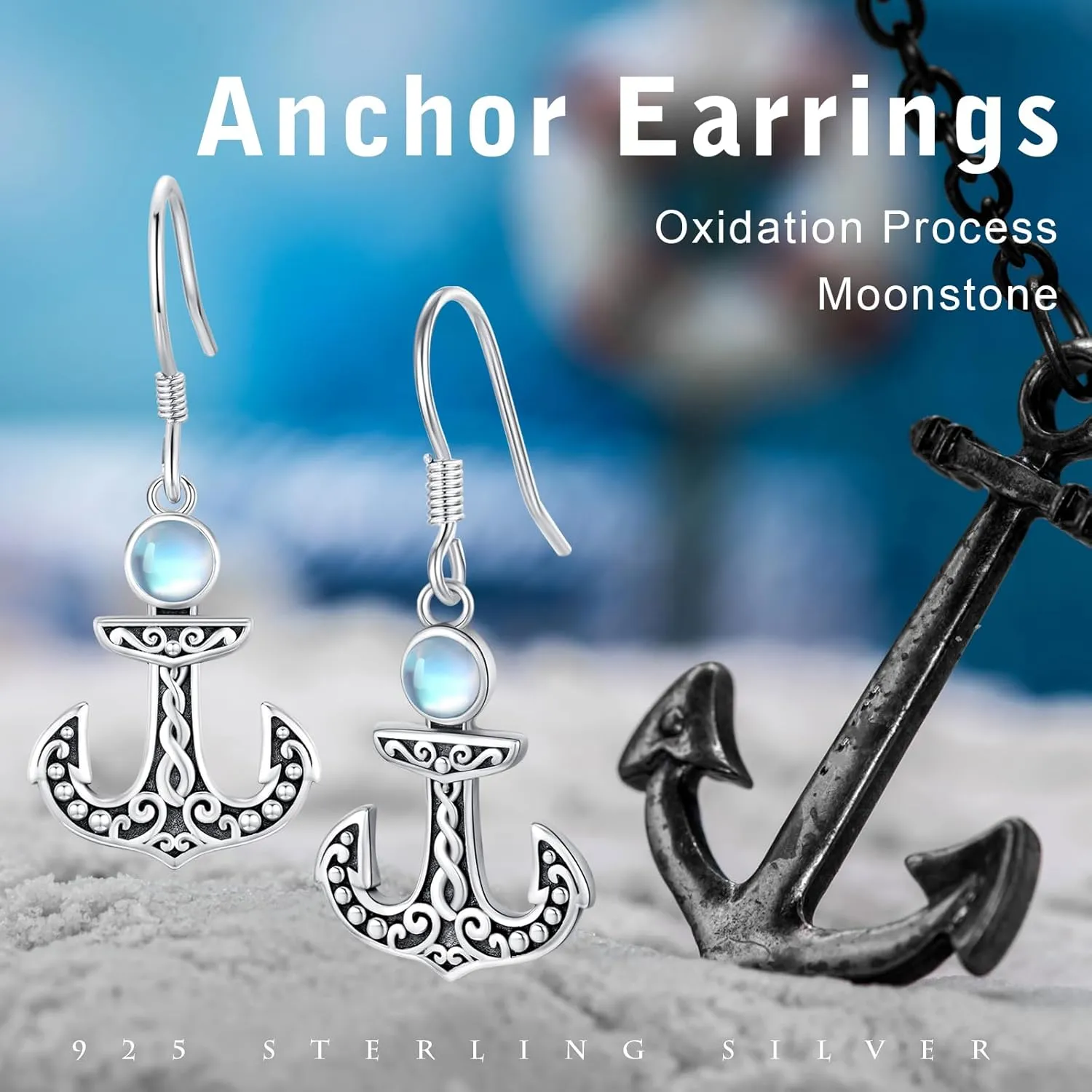 CUOKA MIRACLE Anchor Earrings for Women 925 Sterling Silver Nautical Anchor Dangle Hoop Small Minimalist Hypoallergenic Earring for Wife Mom Summer Jewelry Gift Birthday Christmas