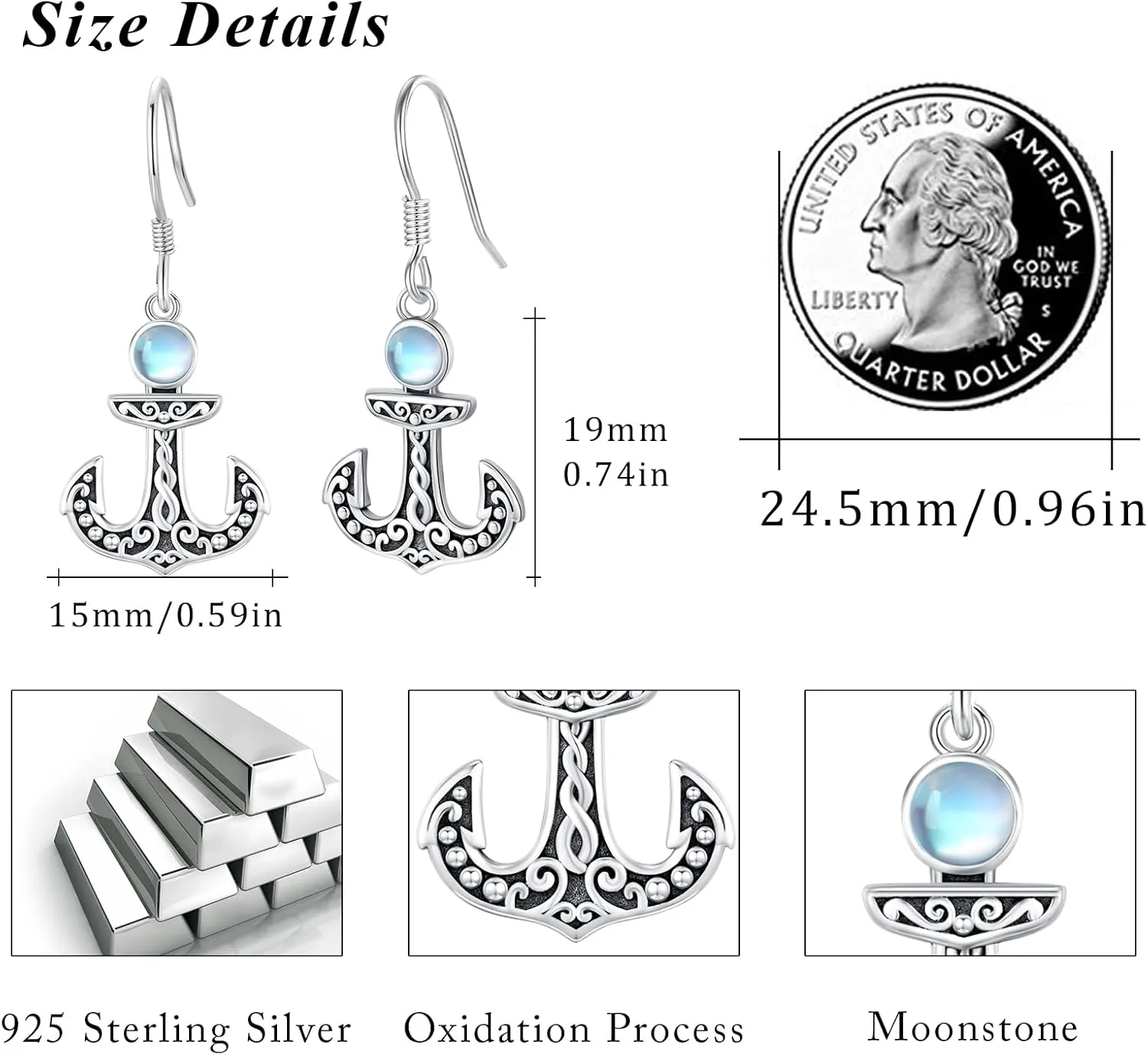 CUOKA MIRACLE Anchor Earrings for Women 925 Sterling Silver Nautical Anchor Dangle Hoop Small Minimalist Hypoallergenic Earring for Wife Mom Summer Jewelry Gift Birthday Christmas