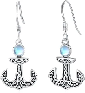 CUOKA MIRACLE Anchor Earrings for Women 925 Sterling Silver Nautical Anchor Dangle Hoop Small Minimalist Hypoallergenic Earring for Wife Mom Summer Jewelry Gift Birthday Christmas