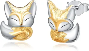 CUOKA MIRACLE Fox Earring Fox Stud Earrings 925 Sterling Silver Fox Earrings Rose Gold/Gold Fox Head Earrings for Women Cute Fox Animal Earring Pet Jewelry Stud Earrings for Women Teen