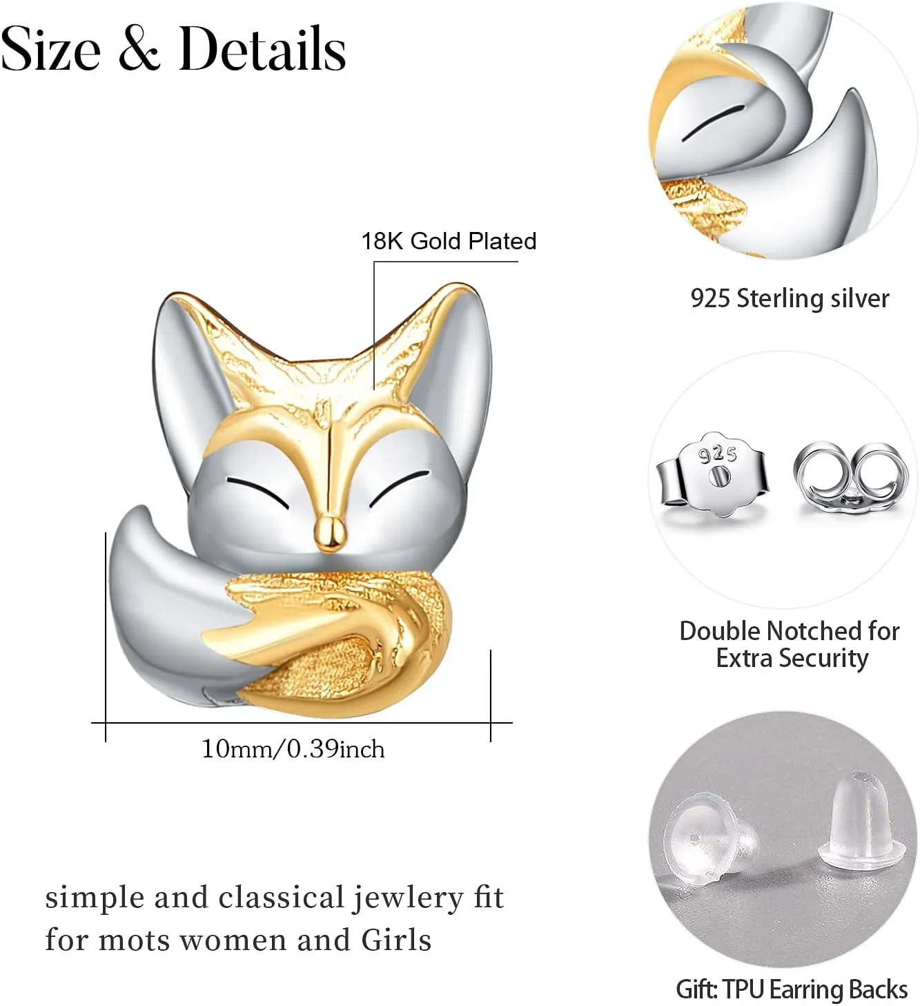 CUOKA MIRACLE Fox Earring Fox Stud Earrings 925 Sterling Silver Fox Earrings Rose Gold/Gold Fox Head Earrings for Women Cute Fox Animal Earring Pet Jewelry Stud Earrings for Women Teen