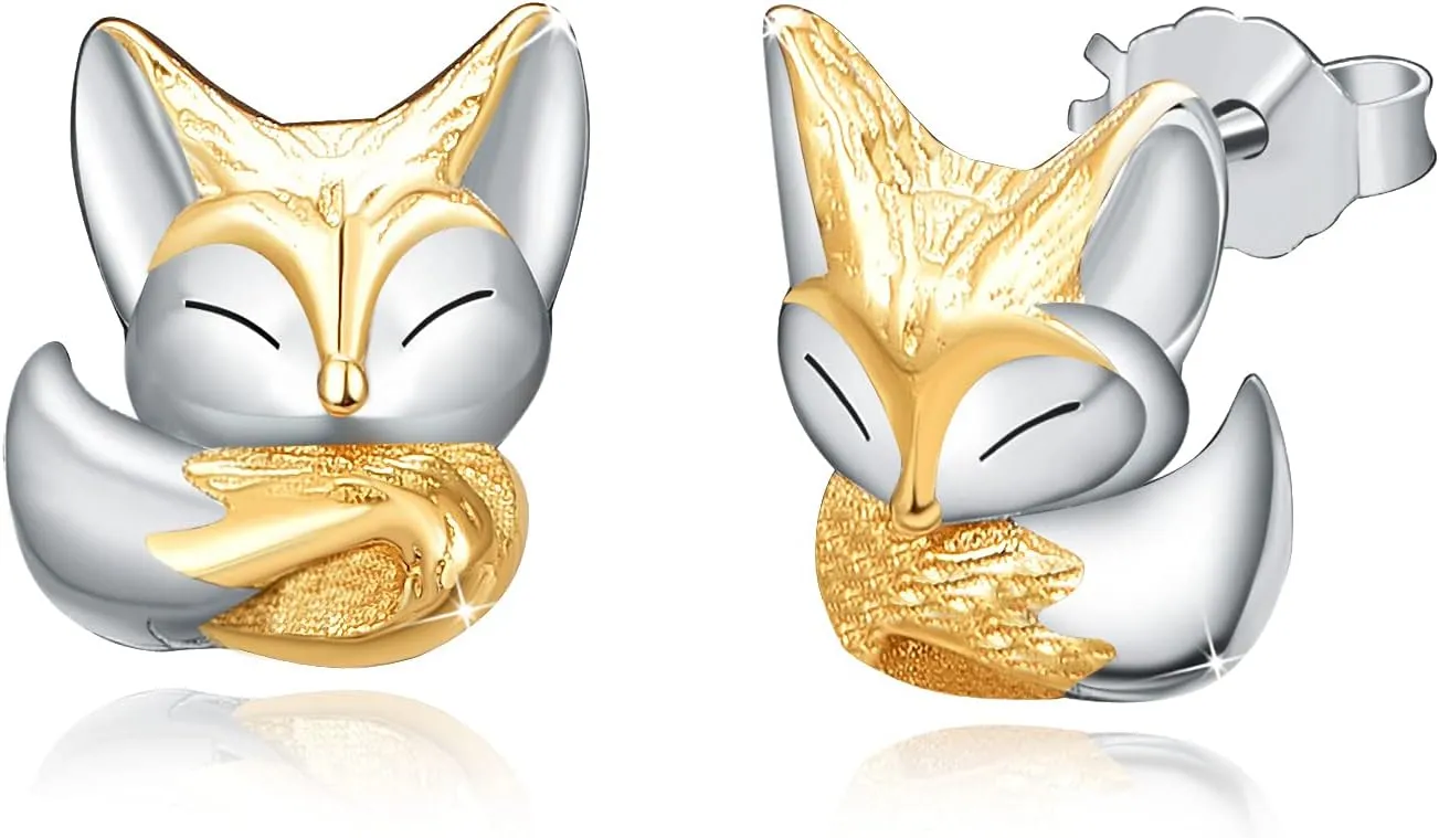 CUOKA MIRACLE Fox Earring Fox Stud Earrings 925 Sterling Silver Fox Earrings Rose Gold/Gold Fox Head Earrings for Women Cute Fox Animal Earring Pet Jewelry Stud Earrings for Women Teen