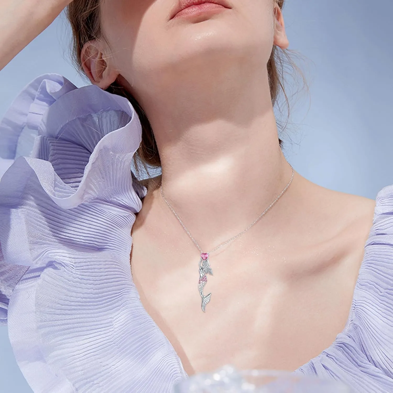 Cuoka Sterling Silver Nautical Mermaid Pendant, Summer Beach Theme Cubic Zirconia Mermaid Jewelry, Graduate Gifts for Women Girls
