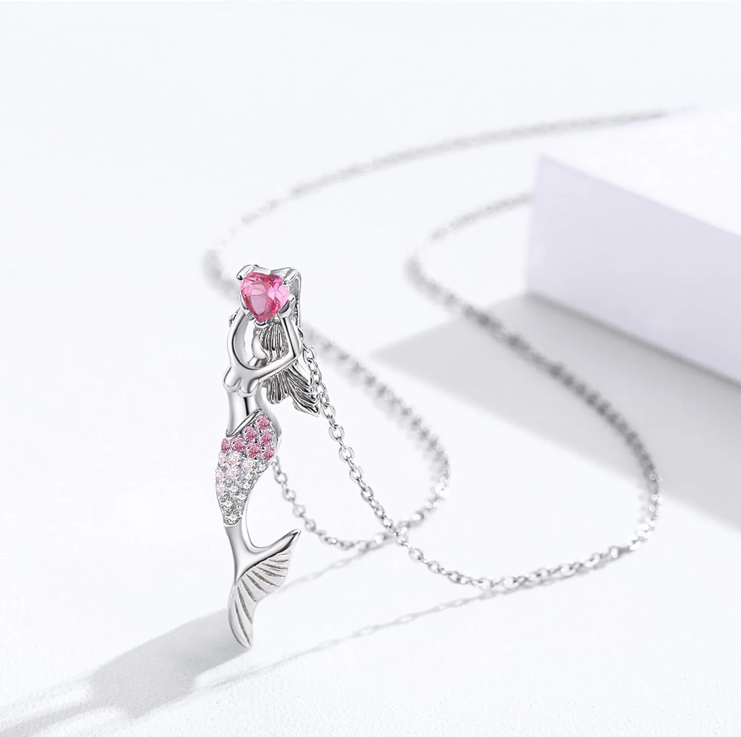 Cuoka Sterling Silver Nautical Mermaid Pendant, Summer Beach Theme Cubic Zirconia Mermaid Jewelry, Graduate Gifts for Women Girls