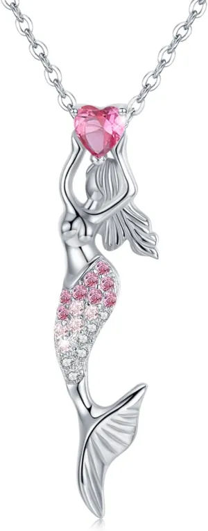 Cuoka Sterling Silver Nautical Mermaid Pendant, Summer Beach Theme Cubic Zirconia Mermaid Jewelry, Graduate Gifts for Women Girls