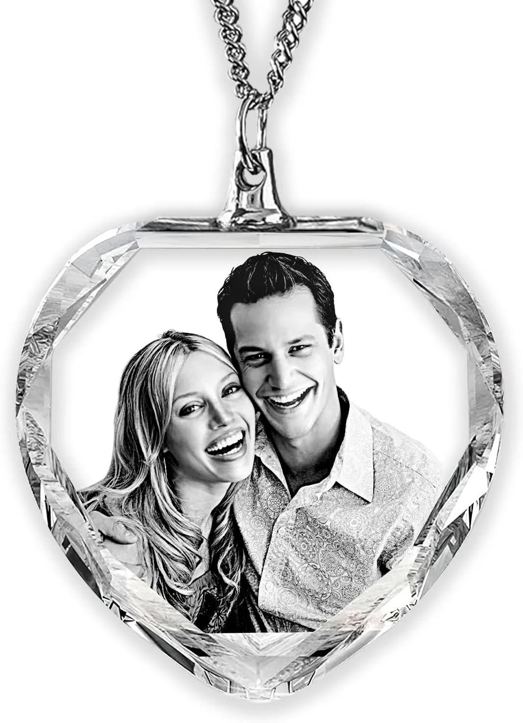 Custom Crystal Photo Mothers Day Heart Necklace, Personalized Necklace Gifts for Mom 2D/3D Picture in Crystal, Customized Memorial Gifts Necklace with Your Own Photo for Women, Wife, Grandma