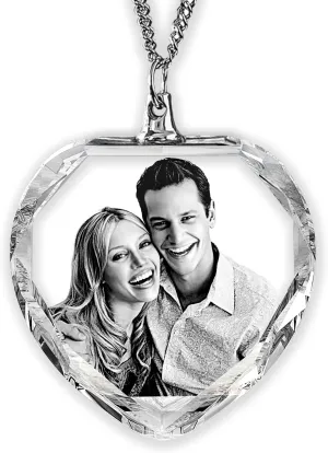 Custom Crystal Photo Mothers Day Heart Necklace, Personalized Necklace Gifts for Mom 2D/3D Picture in Crystal, Customized Memorial Gifts Necklace with Your Own Photo for Women, Wife, Grandma