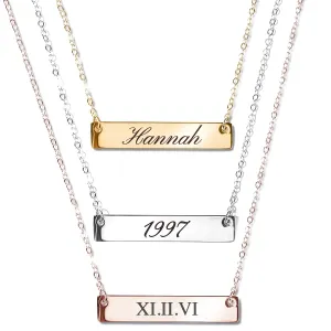 Custom Engraved Name Bar Necklace, Personalized Jewelry for Women, Coordinates, Names, Dates, Bridesmaid, Engagement, Mother's Day, Anniversary Gift for Her  4N