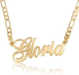 Customize Name Necklace With Figaro Chain in Sterling Silver 925 Custom Name Plate Necklace With 15 Font Style - Personalized Any Name/Word Up To 11 Characters - Womans Mens Gift Ideas