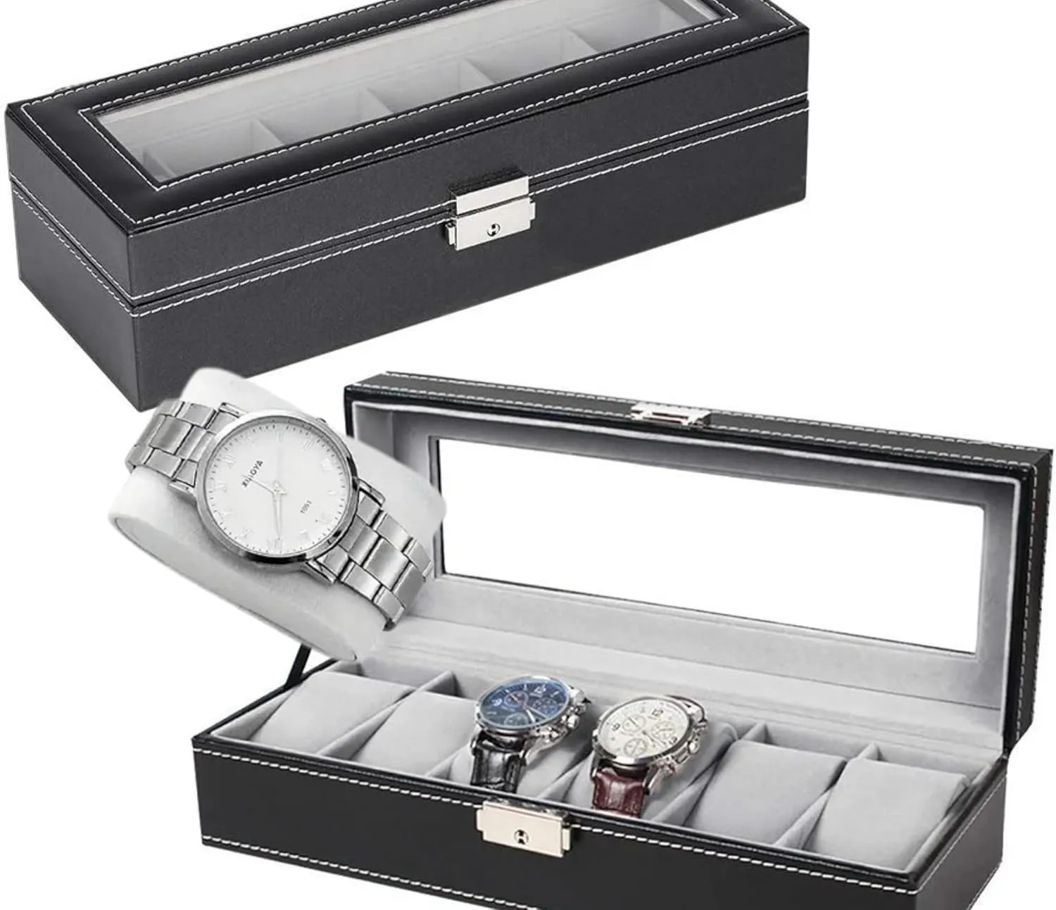 Customized Watch Storage Box Case - Personalized Watch Box for Men, Custom Engraved Watch Box - Groomsmen Gifts- Valentines Gifts for him, Birthday Gifts for men unique - Fathers Day Gift (3 slots)