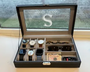 Customized Watch Storage Box Case - Personalized Watch Box for Men, Custom Engraved Watch Box - Groomsmen Gifts- Valentines Gifts for him, Birthday Gifts for men unique - Fathers Day Gift (3 slots)
