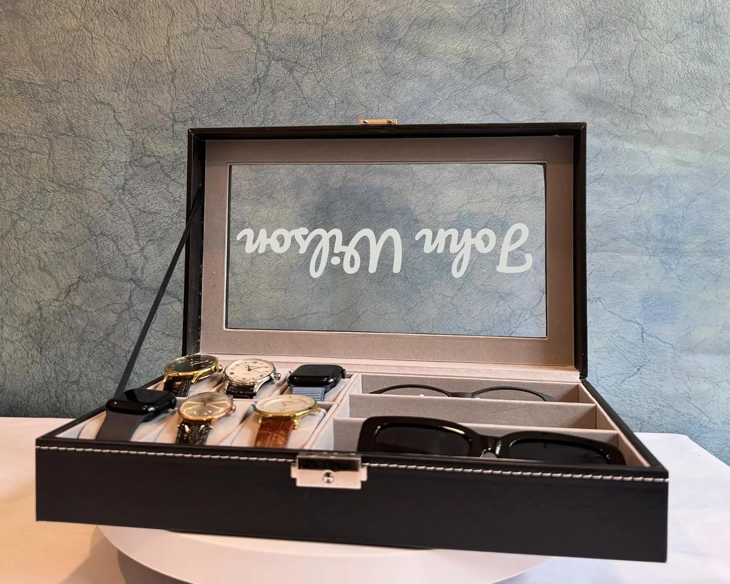 Customized Watch Storage Box Case - Personalized Watch Box for Men, Custom Engraved Watch Box - Groomsmen Gifts- Valentines Gifts for him, Birthday Gifts for men unique - Fathers Day Gift (3 slots)