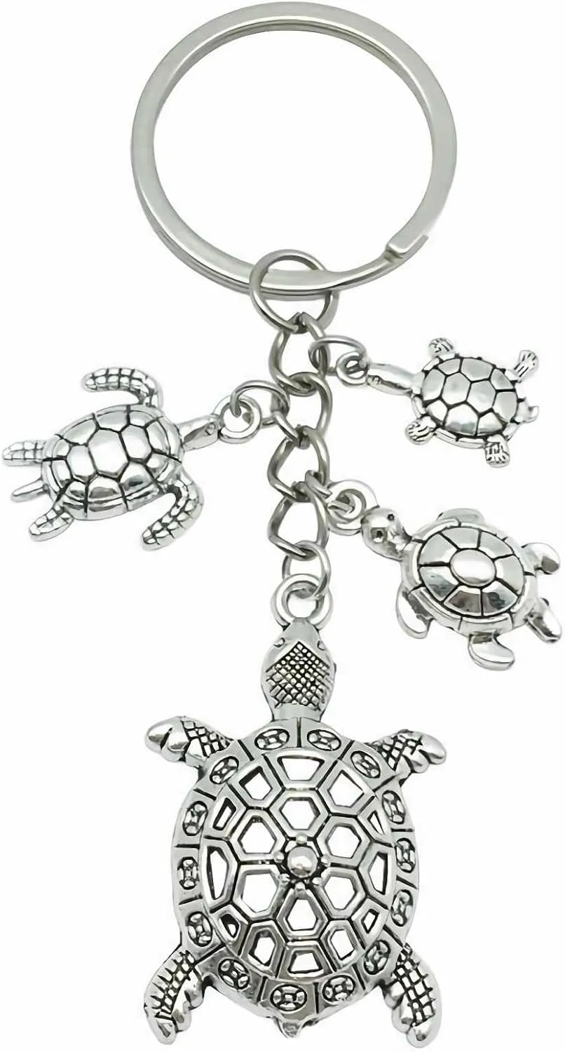 cute sea turtle keychain for backpack, purse bag charms for handbags, aesthetic silver ocean small key chains accessories for women, car keychain sea turtle gifts for women
