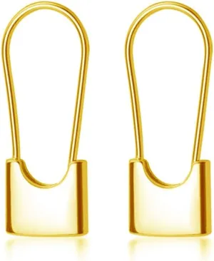 Cute Sterling Silver Safety Pin Small Hoop Earrings for Women Girls Men Cartilage Minimalist Sleeper Hoops Lightweight Personalized Lock Dangle Drop Fashion Jewelry Gifts 24mm