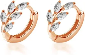 CZ Leaf Cartilage Huggie Small Hoop Earrings for Women Girls 925 Sterling Silver Cubic Zirconia Cluster Leaves Round Studs Tragus Pierced Ear Endless Hoops 8mm